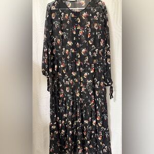 Madewell Black Floral Long Sleeve Dress